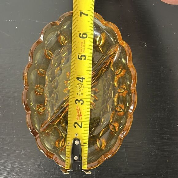 Vintage Indiana Amber Glass Oval Divided Candy Dish - Picture 5 of 5